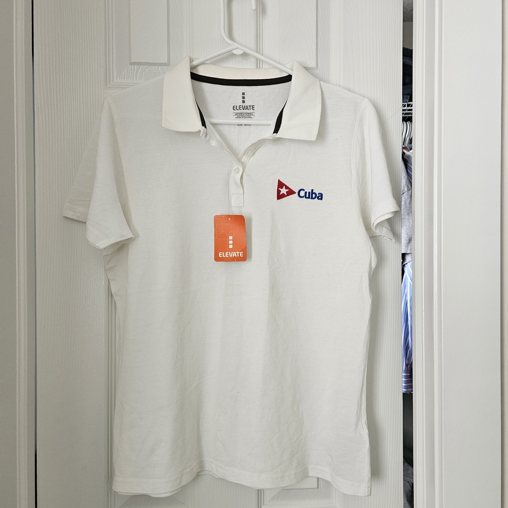 Women's White Polo with Cuba Embroidery Size L